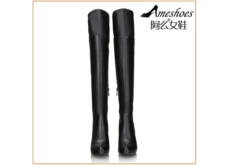 阿么女鞋 2012新款秋冬全真皮防水台高跟过膝