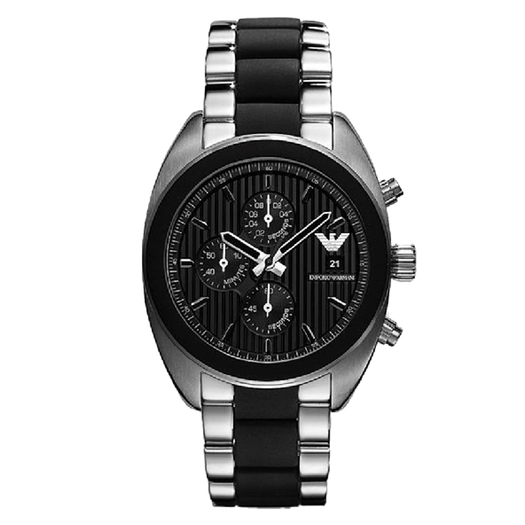 ARMANI 阿玛尼 时尚胶钢三眼男士手表 AR595