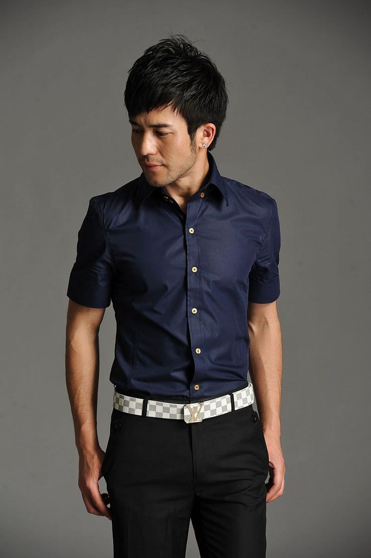 HY韩版男士经典夏季短袖衬衫休闲商务职业正