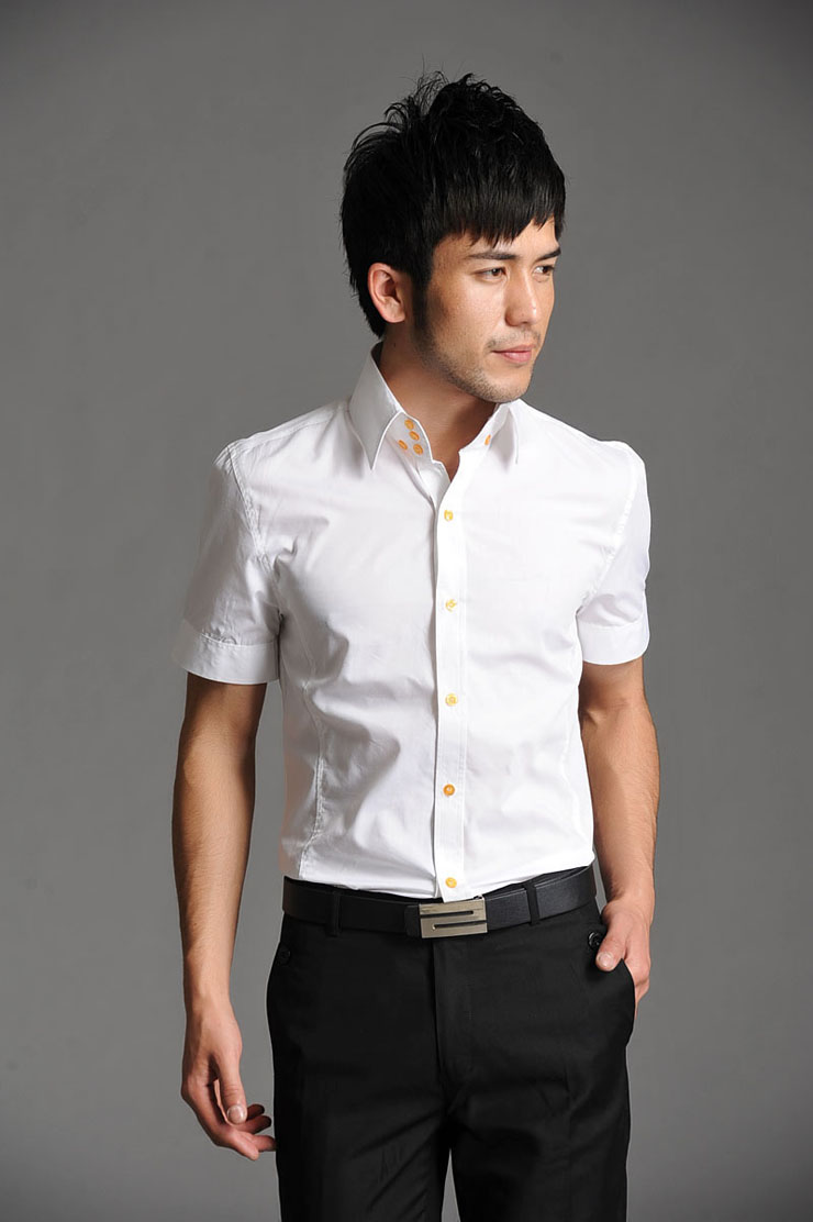 HY韩版休闲商务衬衫 夏季男士衬衫 纯色短袖衬