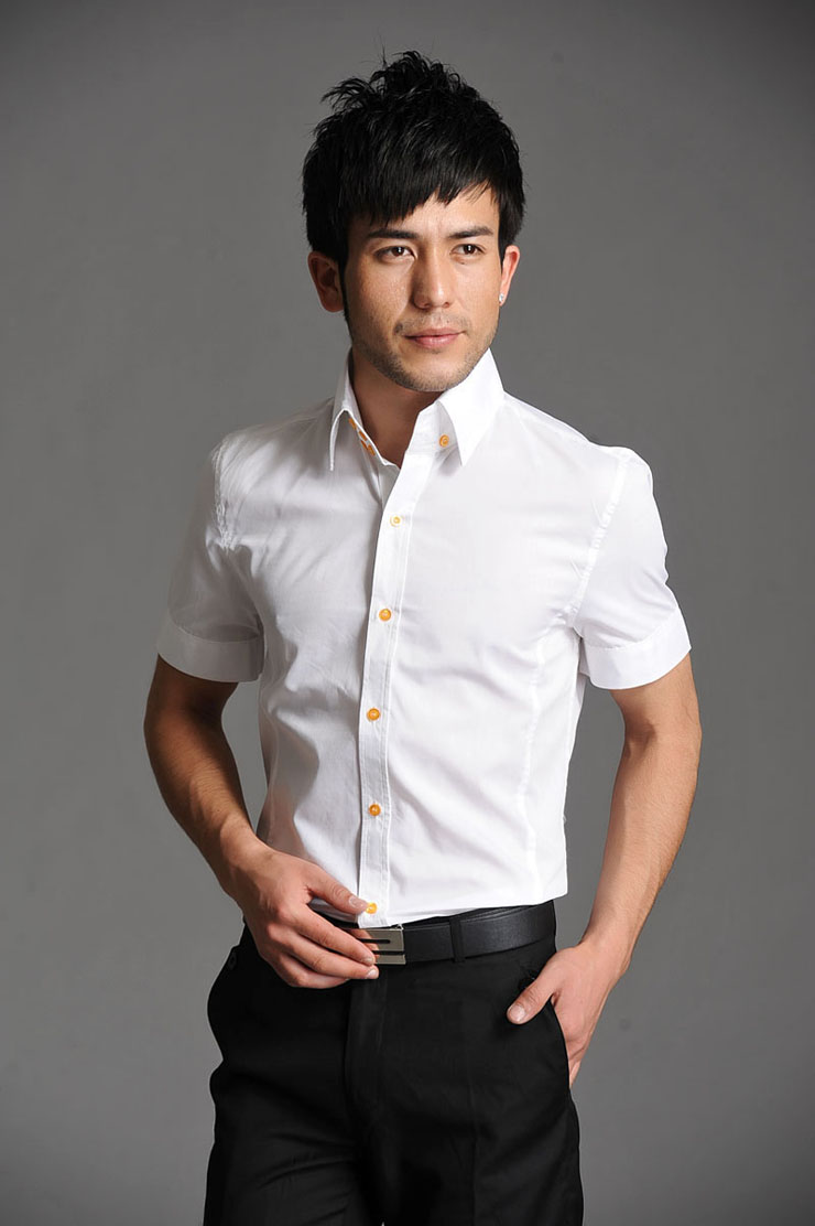 HY韩版休闲商务衬衫 夏季男士衬衫 纯色短袖衬