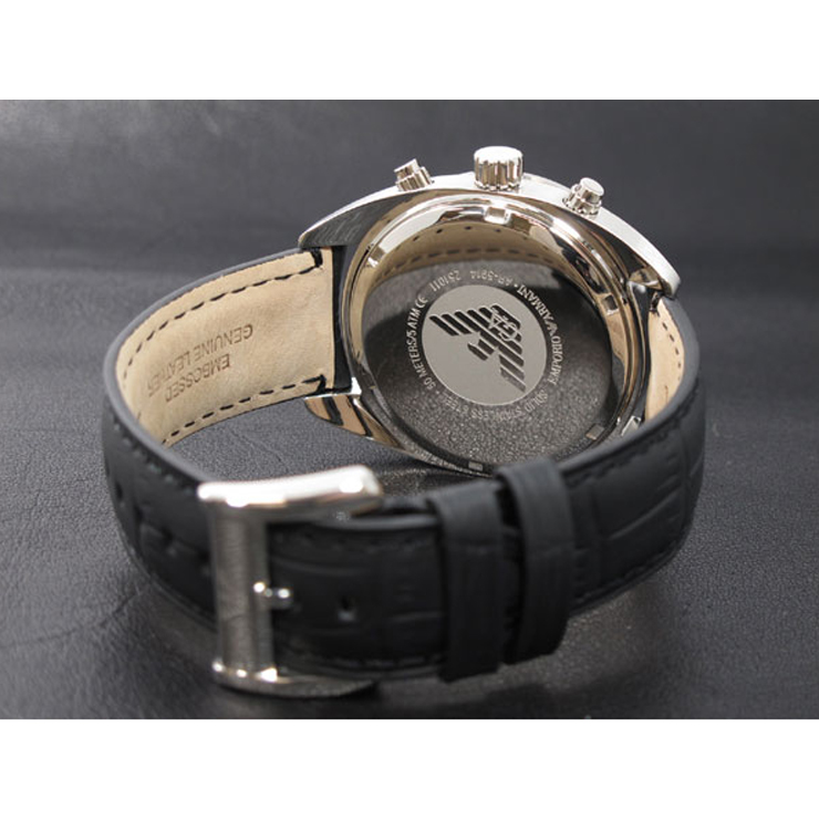 Armani 阿玛尼 黑色优雅皮质表带三眼夜光男士