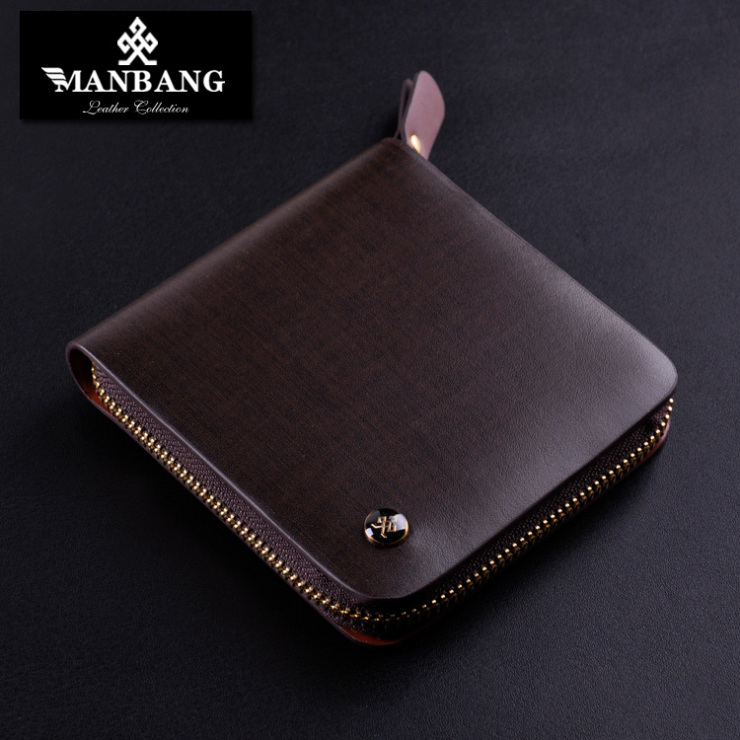 manbang曼邦休闲男士钱包牛皮横款单拉链MB
