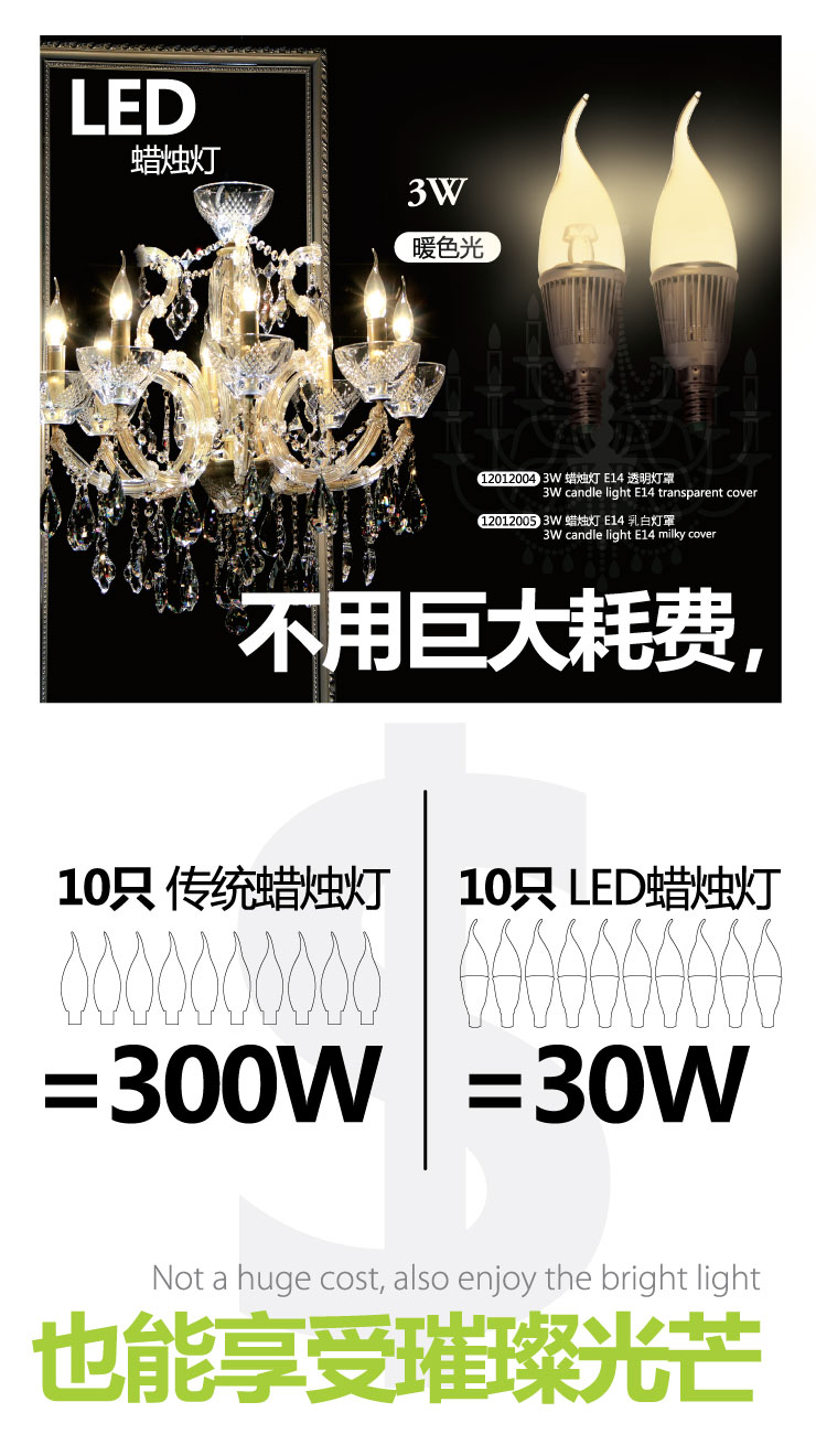 
                                        
                                        BestBenefic栢裔3W晶莹剔透LED蜡烛灯节能灯无辐射无频闪暖光灯罩可选多件装上市 乳白灯罩 直径4X高15厘                