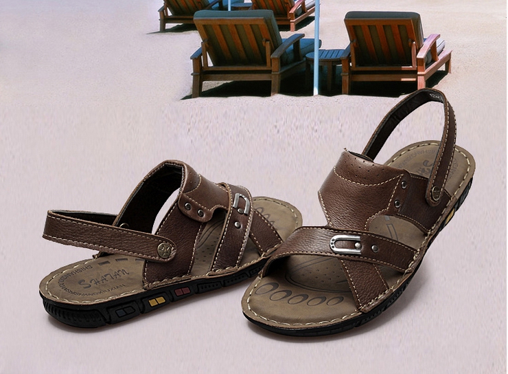 ayhke雅琪 真皮牛皮凉拖鞋 男士时尚轻便休闲