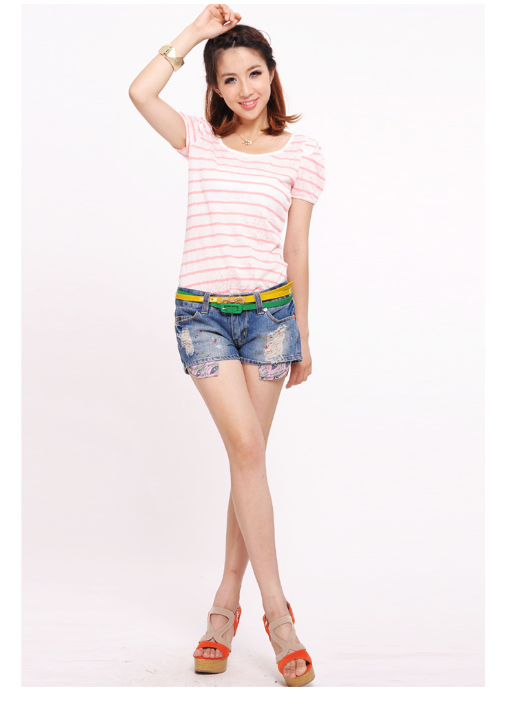 ranzukiy瑞卡依 2012夏装 水洗磨白<em>牛仔短裤</em> 露