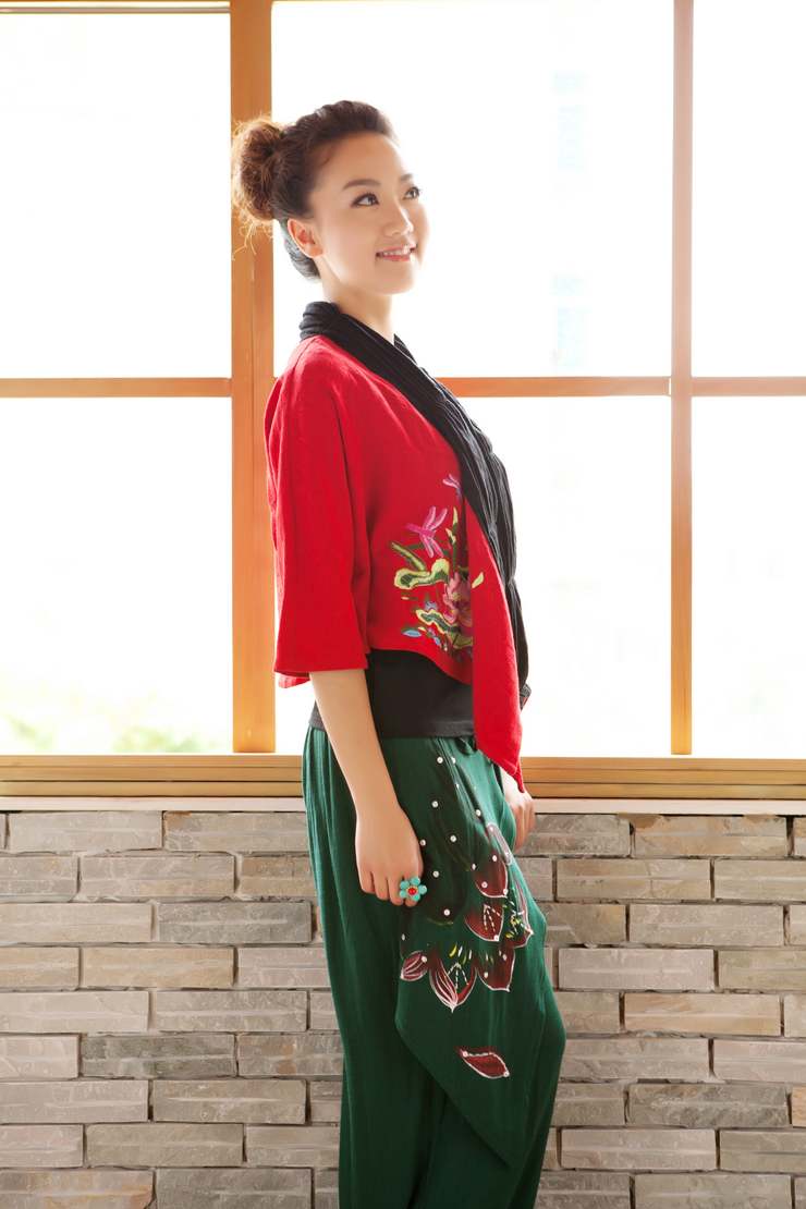 迹有不同-<em>民族风</em>撞色绣花<em>女装</em> <em>棉麻开衫</em> 中式女