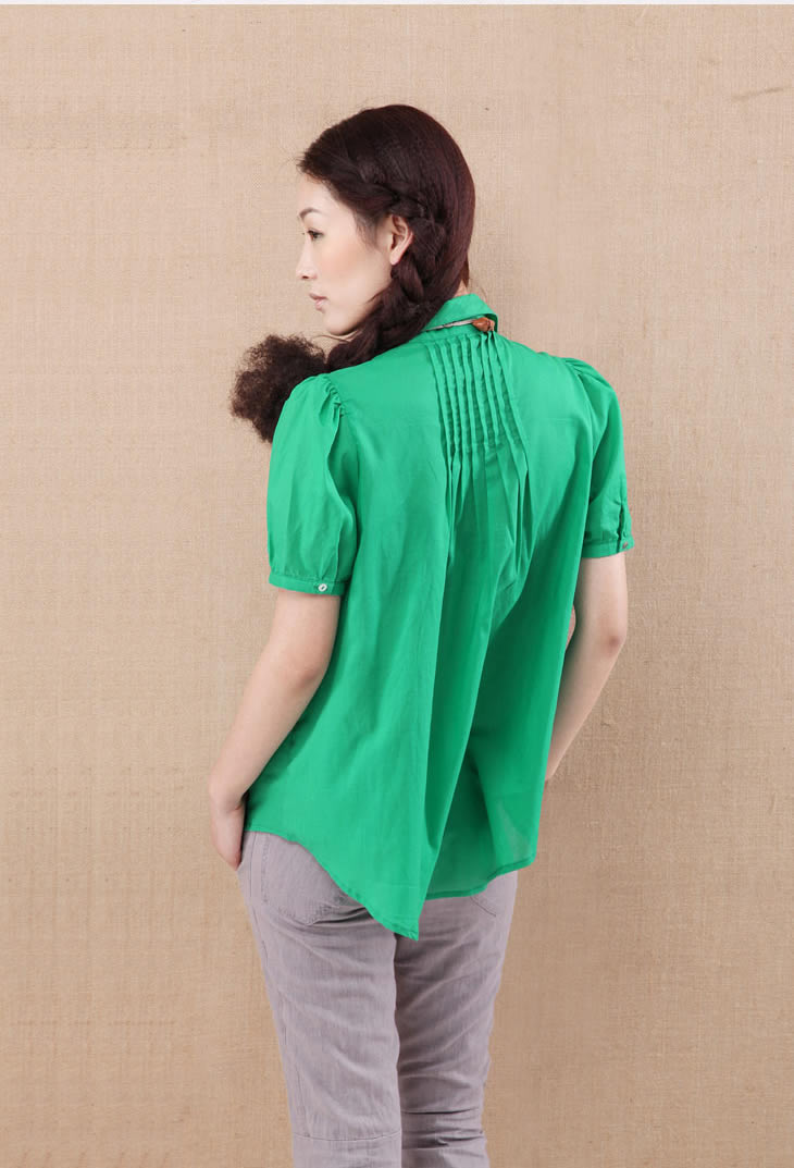 茵曼大码女装纯棉短袖衬衫女B10089 吊牌价3