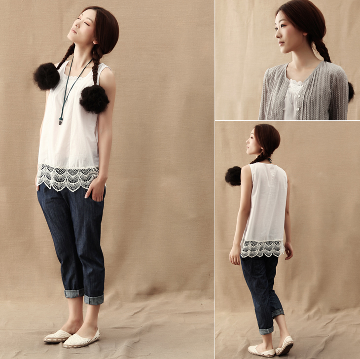 INMAN<em>茵曼</em>2012夏装新款蕾丝<em>衬衣</em>女V领<em>开衫</em>衬