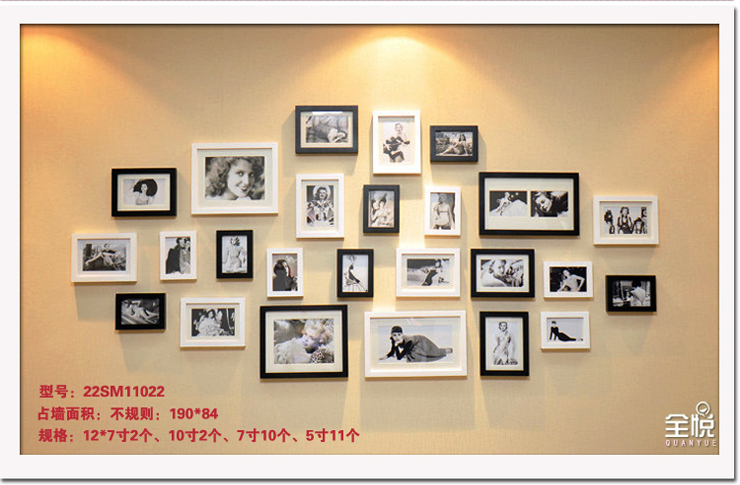 
                                        全悦 实木照片墙 客厅背景相片墙组合画框 相框墙25JD220111 黑白原胡混搭                