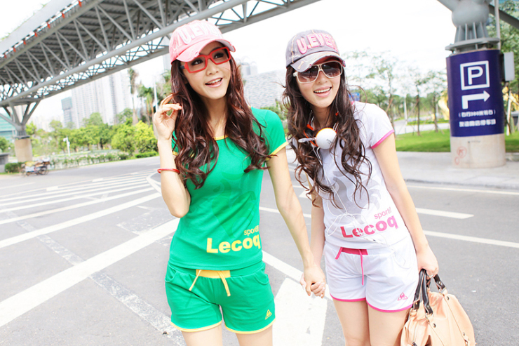 星崎舞新品<em>夏装</em>纯棉<em>修身</em>圆领<em>短袖短裤女</em>运动套