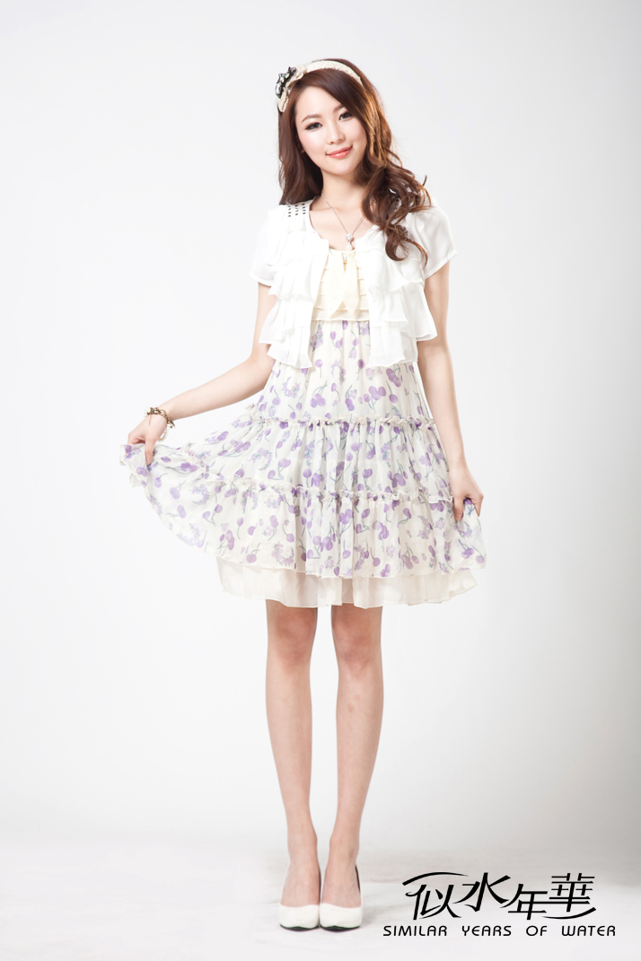 似水年华 碎花雪纺连衣裙韩版女装短袖11264