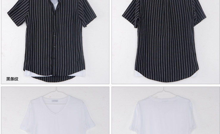 LOUISCHAVLON夏装新款男士休闲条纹短袖衬