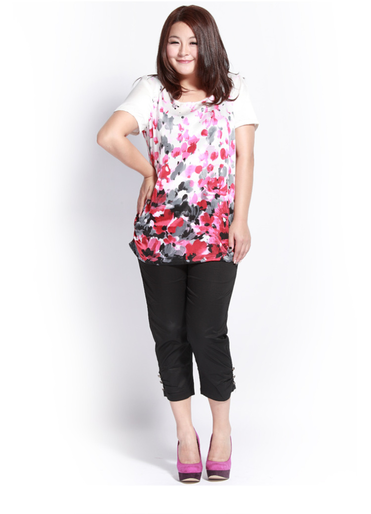 SHE大码女装2012夏装新品雪纺宽松印花T恤半