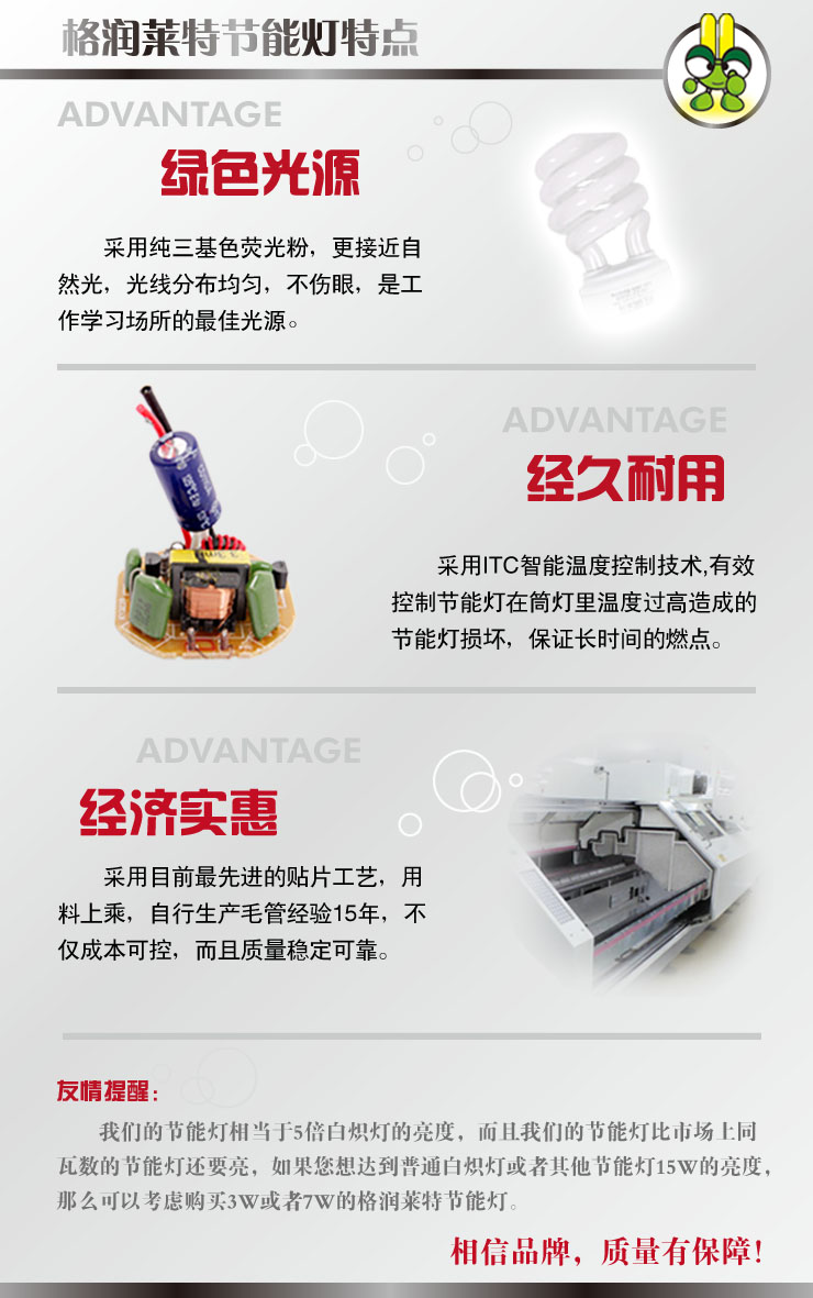 格润莱特2U3W节能灯泡E14（小口）白光 家庭装修主卧室客厅厨房用灯