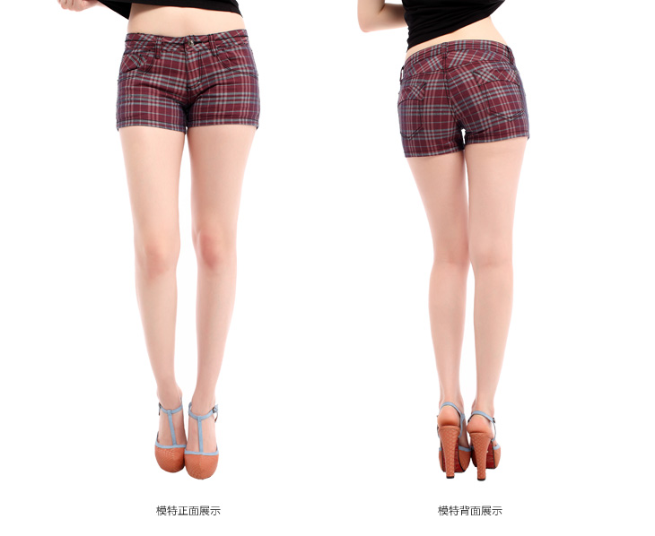 <em>以纯</em> 女装低腰弹力<em>格子短裤</em> 弹力短裤女10320