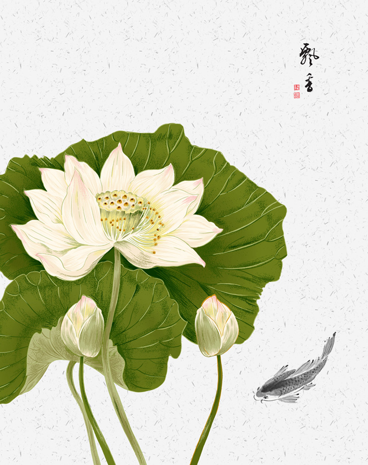 米素大型壁画 白莲 墙纸自粘墙纸卧室 电视背景墙壁纸