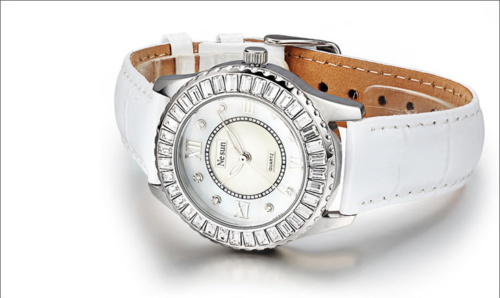 NESUN尼尚女士石英时尚手表\/真皮表带\/施华洛