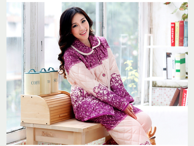 雪俐shirley 冬季三层加厚珊瑚绒夹棉<em>棉袄女士</em>睡