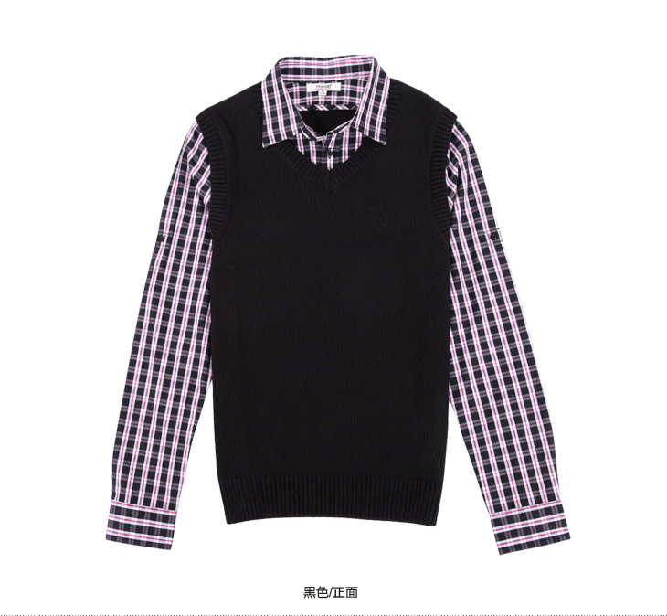 以纯YISHION 男装假两件长袖线衫 12112822 黑