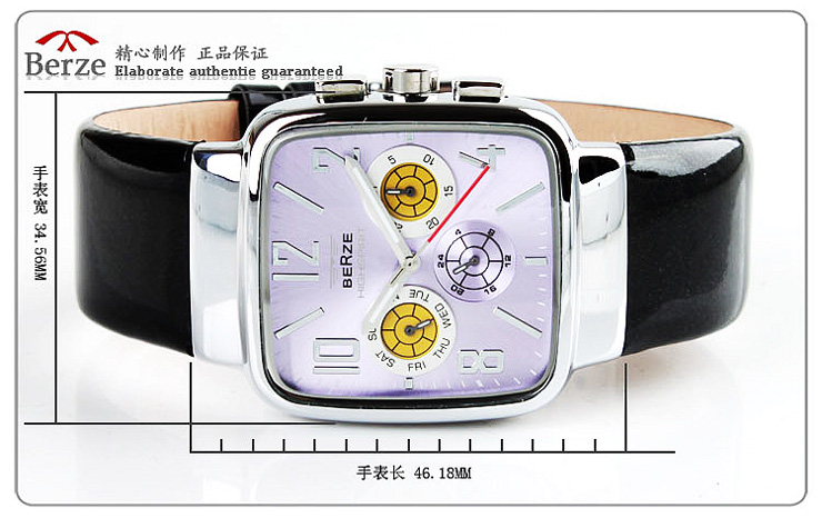 韩国Berze贝捷 休闲时尚商务简约真皮男士手表