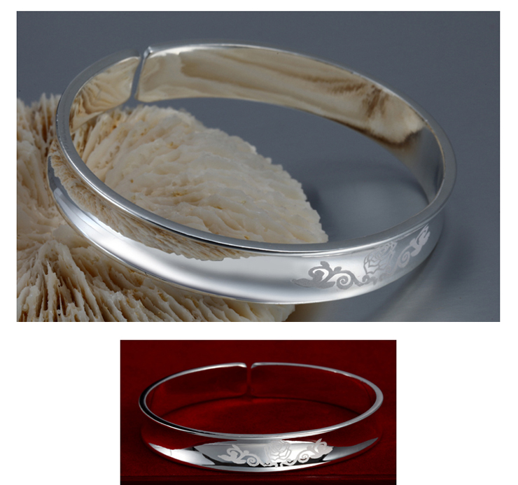 艾语珠宝 玫瑰花S9999万足银手镯 女款 纯银镯