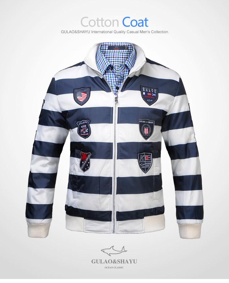 古老鲨鱼品牌冬季精品男装外套勋章刺绣条纹短