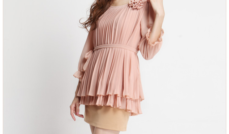 十八淑女坊2012秋装新款女装纯色圆领淑女七