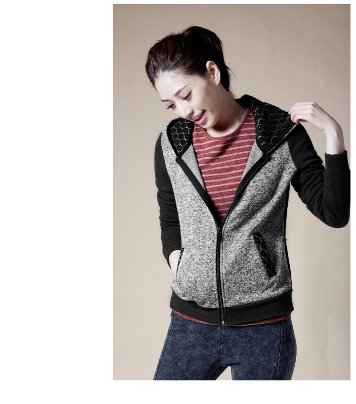 麦考林Euromoda 女装 华丽雕塑镶蕾丝连帽开