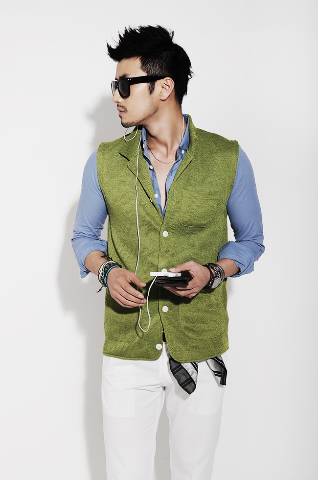 GSOUL夏季新款商务男装韩国代购浅绿色时尚