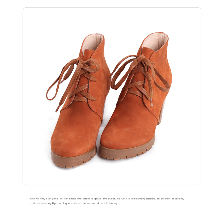 月芽儿2012冬季新款牛反绒系带尖头粗高跟短