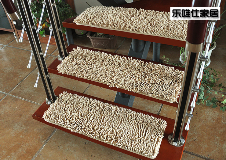 乐唯仕超绒雪尼尔楼梯垫楼梯地毯免胶自粘硅胶条防滑楼梯踏步垫可定制地毯地垫 青 24*75