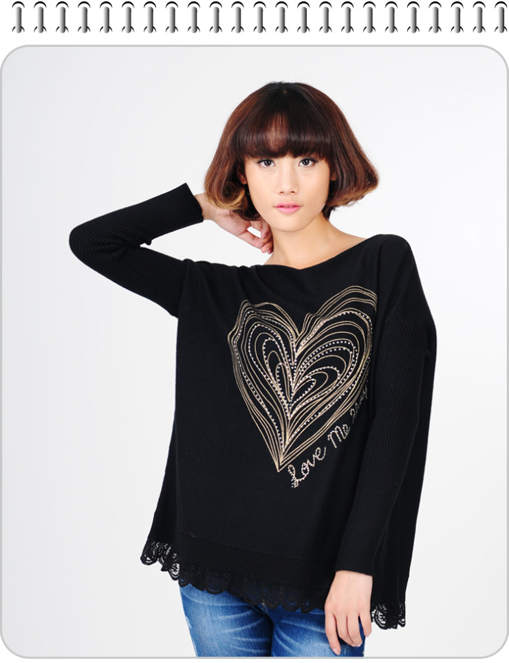 品尚衣然 冬季女装<em>毛衣</em> 韩版宽松 <em>雷丝</em>花边 <em>长款</em>