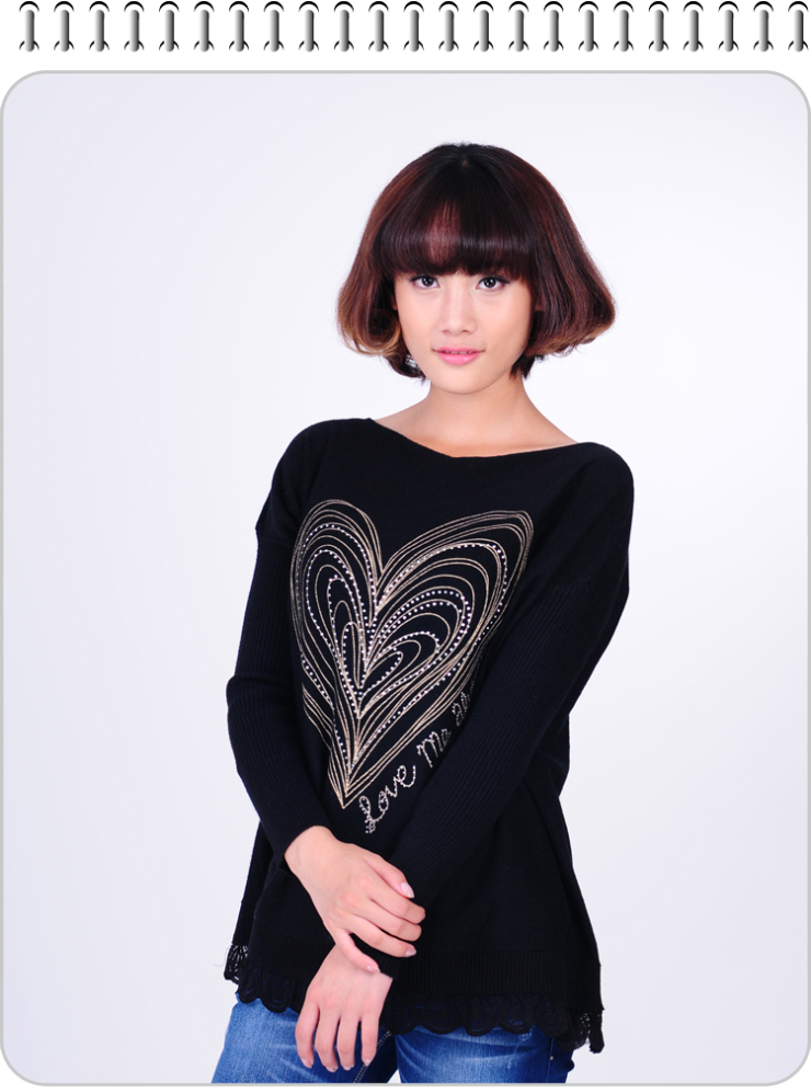 品尚衣然 冬季女装<em>毛衣</em> 韩版宽松 <em>雷丝</em>花边 <em>长款</em>