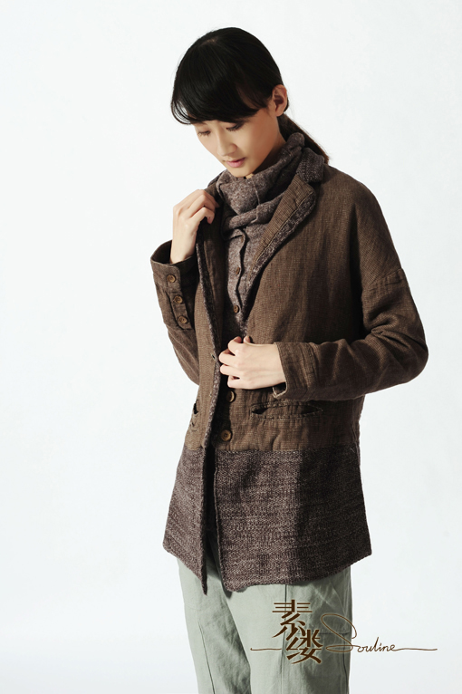 素缕souline 《自渡》棉麻西装领拼接长袖外套