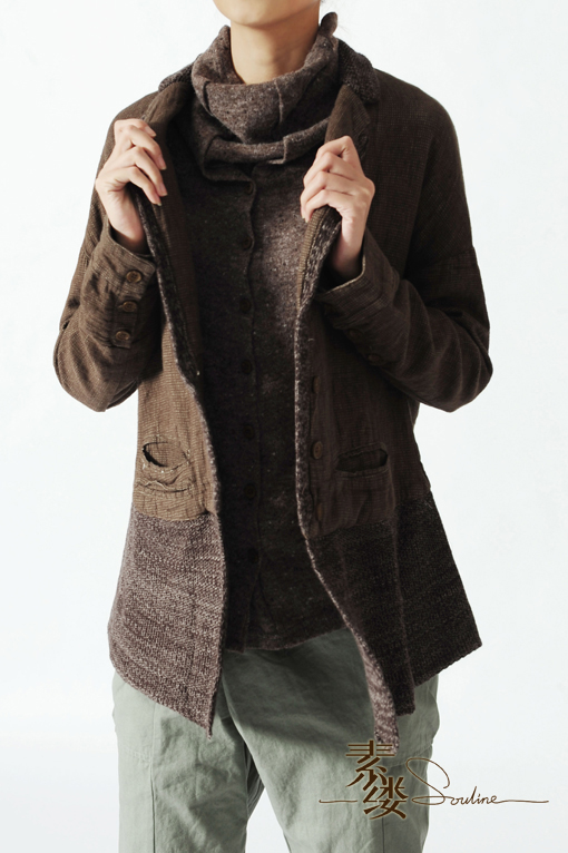 素缕souline 《自渡》棉麻西装领拼接长袖外套