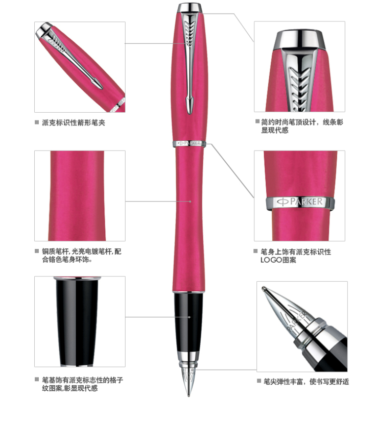 派克(Parker)都市粉红杆白夹墨水笔 钢笔 价格