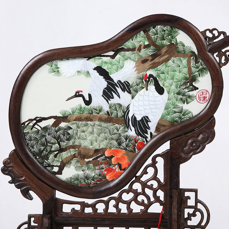 紫金秀 双面湘绣手工刺绣松鹤延年 生日贺礼 价