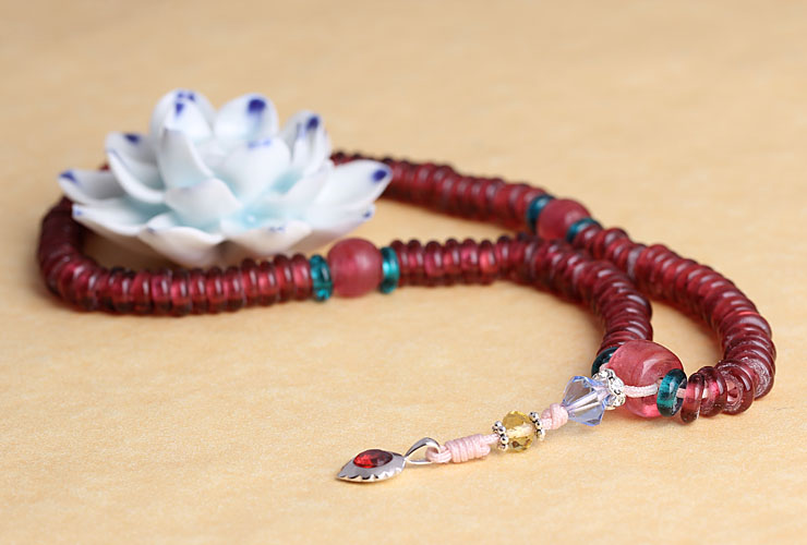 如意藏 清宫风格优质琉璃108颗佛珠提珠 琉璃