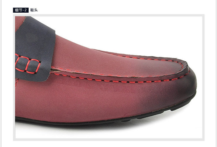 WATCHJADY 精致车缝线红色牛皮舒适豆豆鞋