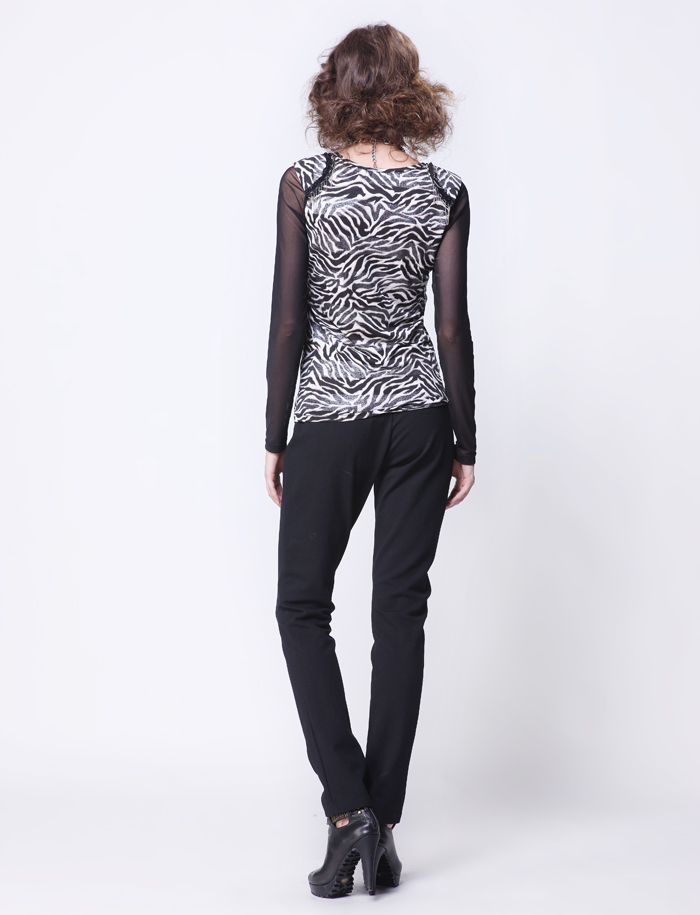 五丁目衣舍2012秋冬新品肩章斑马纹拼接性感