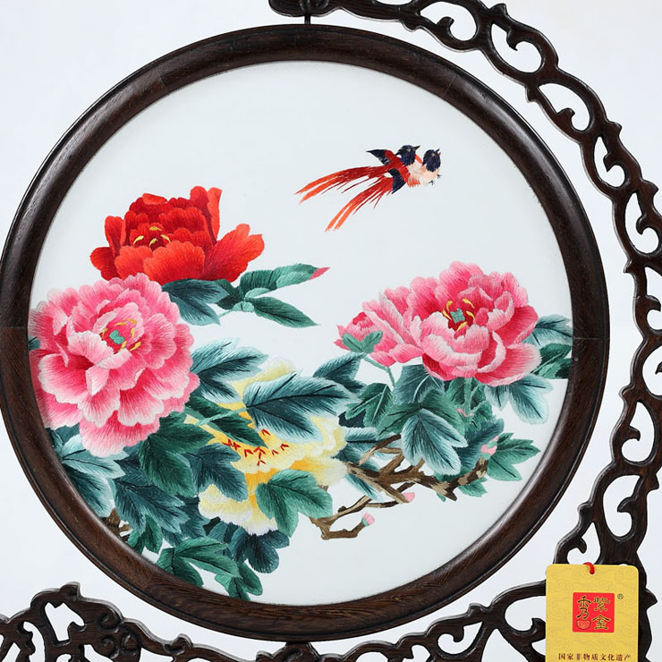 紫金秀 湘绣国花牡丹刺绣 民间工艺摆件 价格\/图