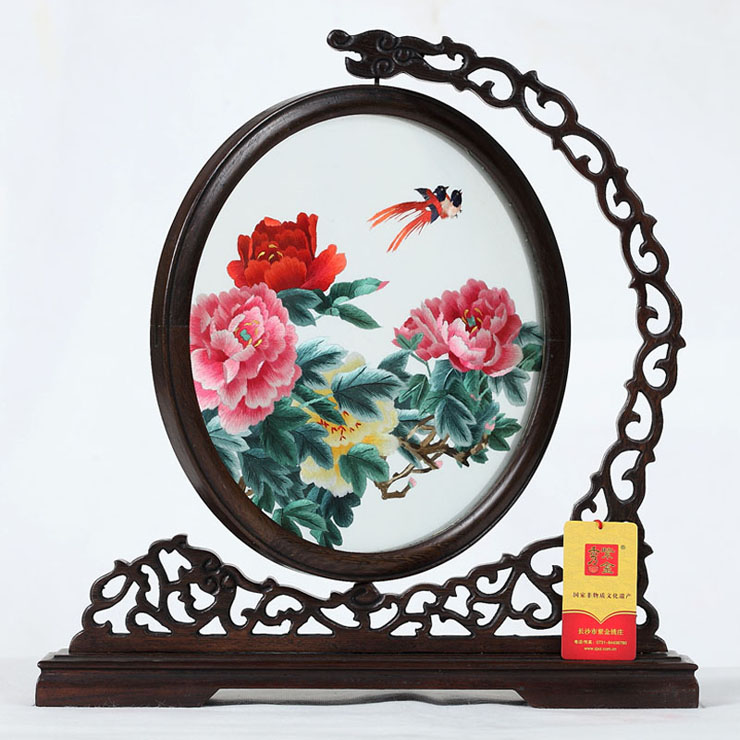 紫金秀 湘绣国花牡丹刺绣 民间工艺摆件 价格\/图