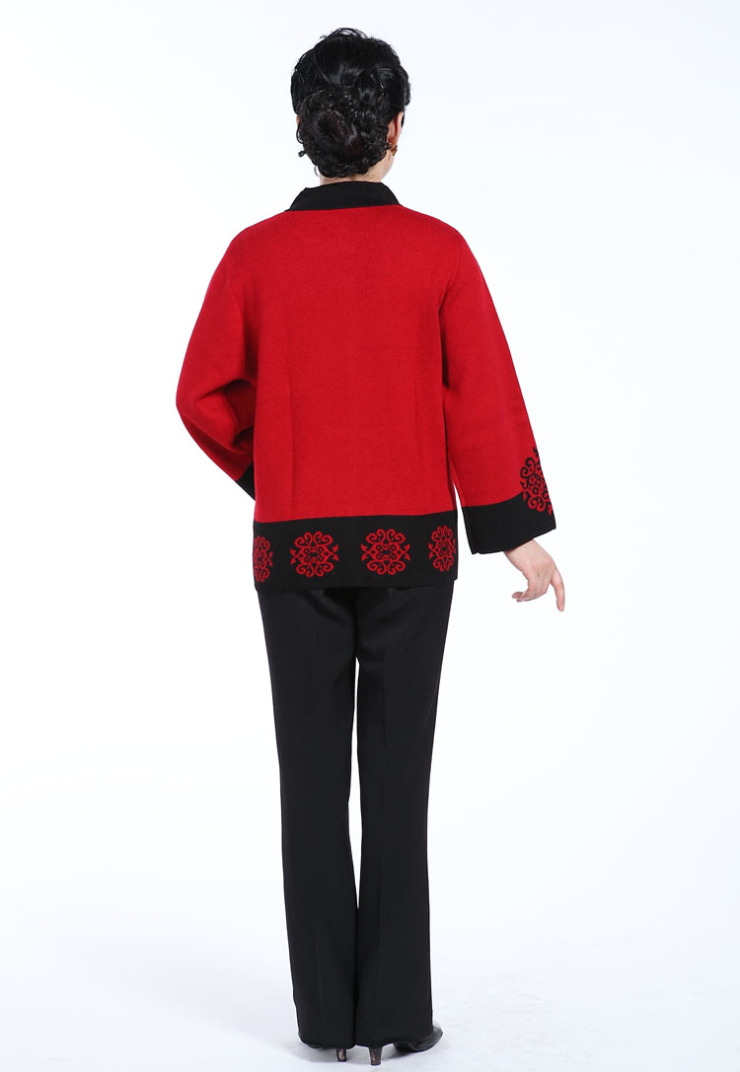 秋冬季女装新款中<em>老年人羊绒</em>衫老唐装<em>开衫</em>红色