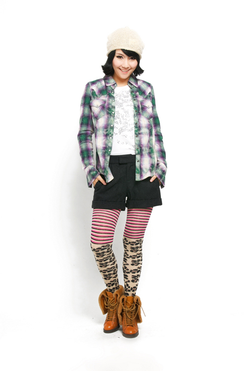 Basic House百家好冬季新品女装休闲格子衬衫