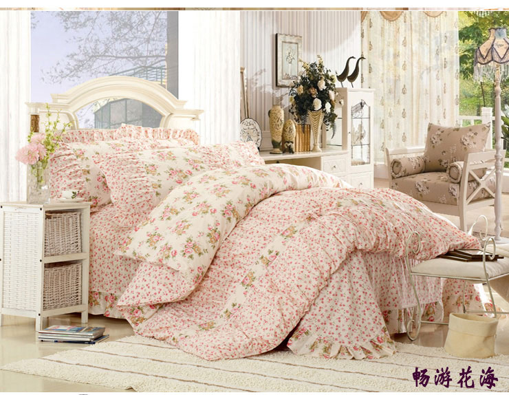 紫兰玉家纺 床上用品 全棉床裙式韩版可爱公主