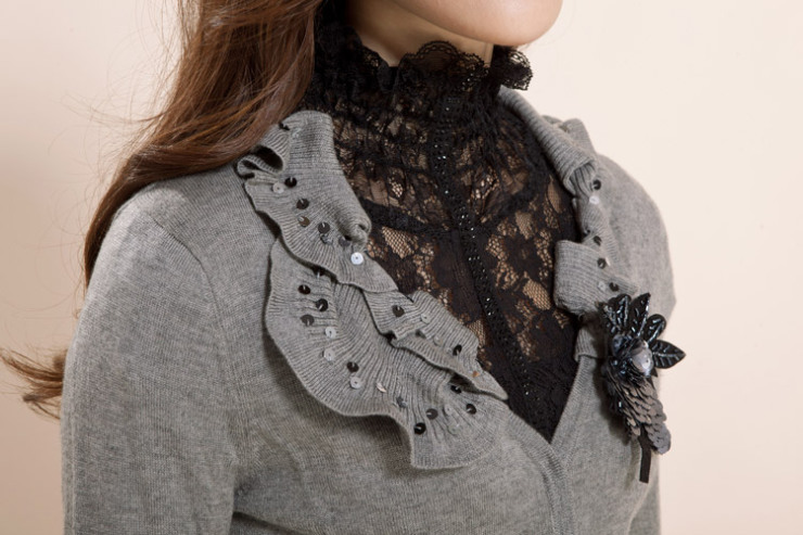 三彩专柜品质<em>女装</em> 长袖V领<em>开衫</em>毛衫外搭1405