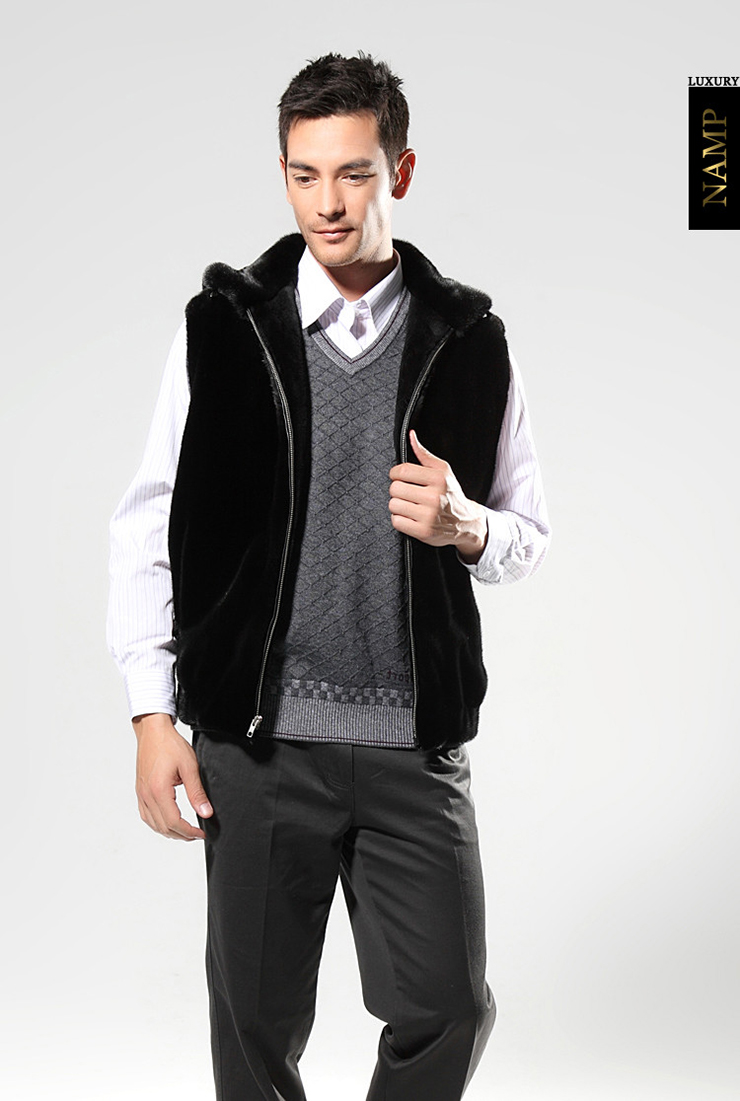 NAMP 男装水貂<em>皮草马甲</em>外套 海宁皮草进口水