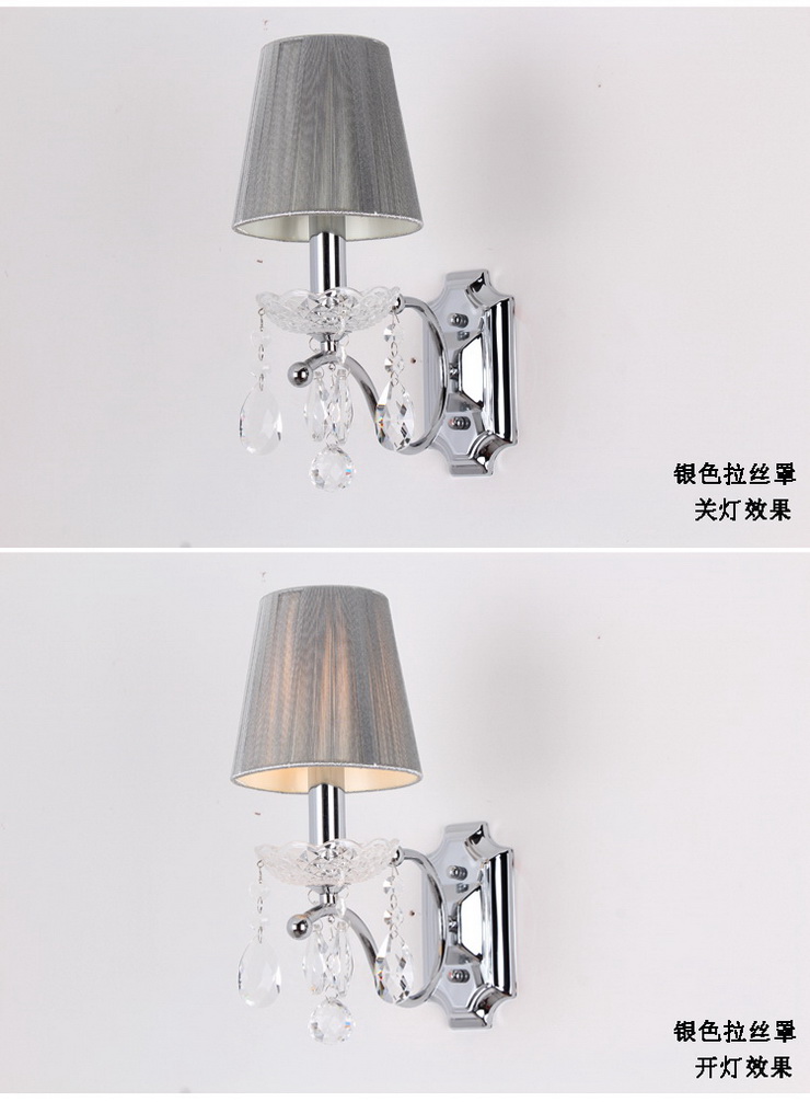 埃弗顿灯饰 MB9058-1水晶壁灯 欧式宜家铁艺水晶壁灯 过道单头壁灯卧室壁灯 白色手折 普通水晶