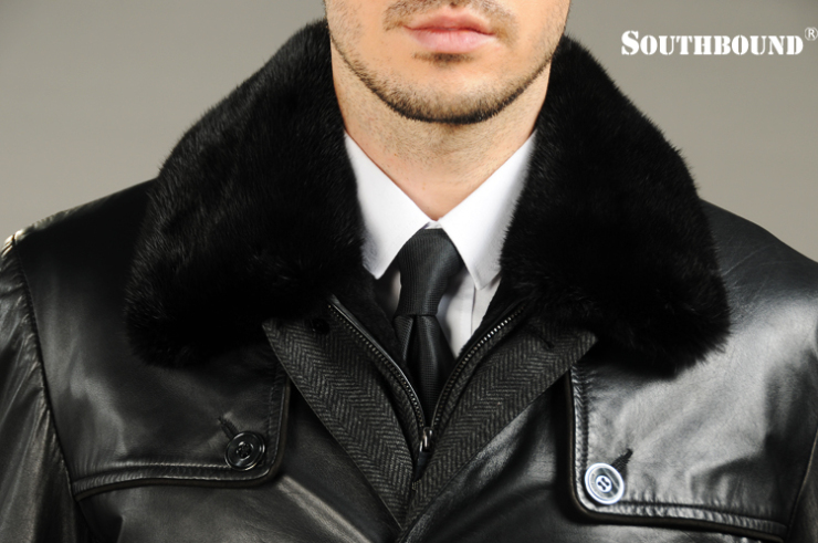 海宁皮衣 真皮皮衣男 胎牛皮水貂毛领獭兔剪绒